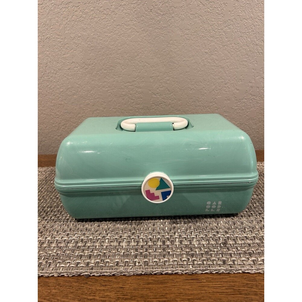 Vintage Caboodle Of California Sea Foam Green Marble 3 Tiered With Mirror